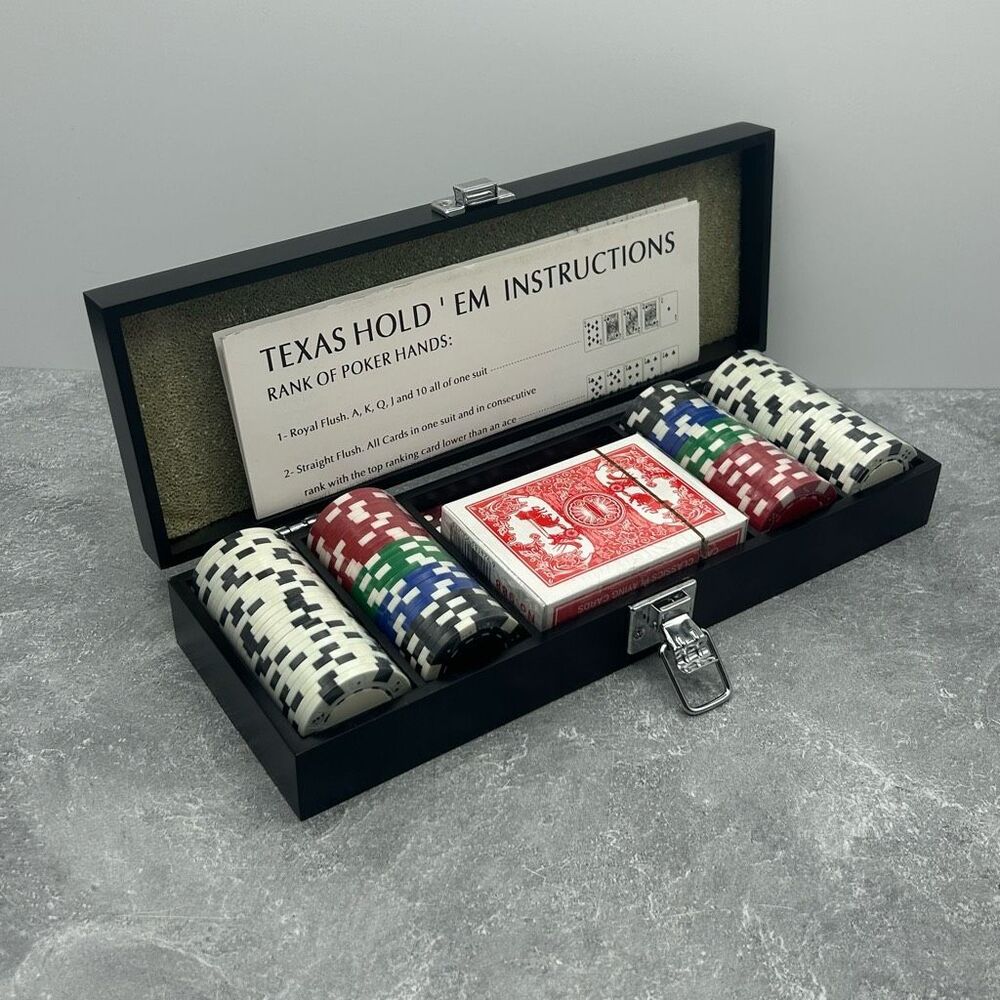 Poker Chip Set in Black Metal Case Casino Game Night Set Chips Cards Dice